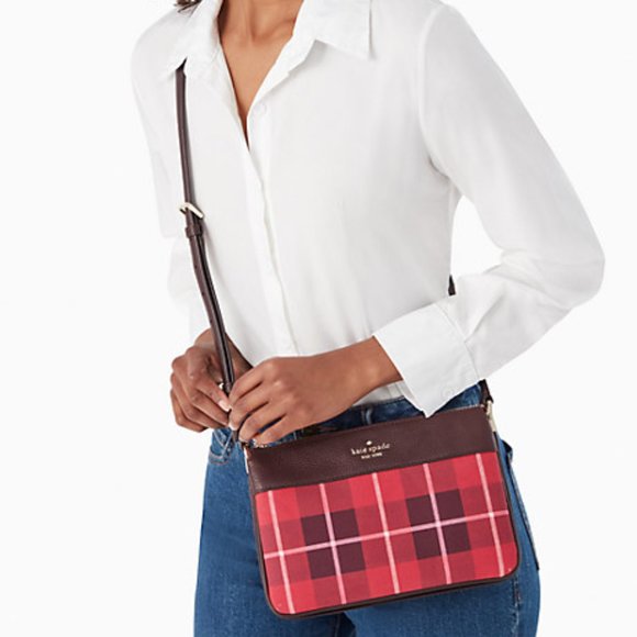 ♠️ Kate Spade Rose Leila Plaid Triple Gusset Crossbody NWT - Picture 2 of 5